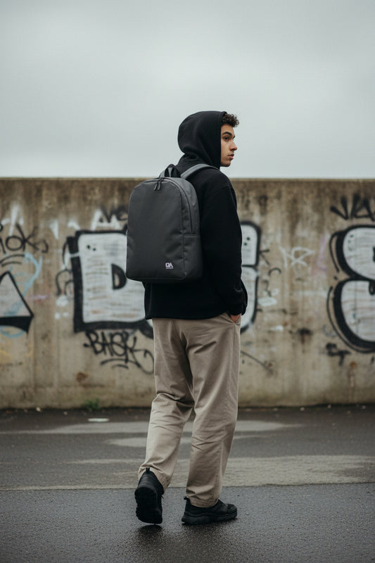 White Craftklart minimalist urban backpack by Printify, water-resistant bag with all-over print design for everyday carry.