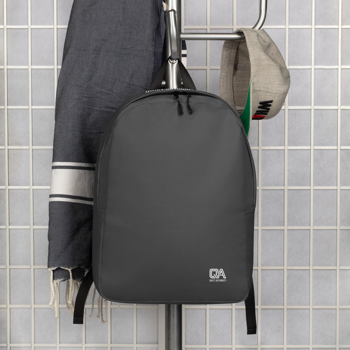 White Craftklart minimalist urban backpack by Printify featuring all-over print and water-resistant design for everyday carry