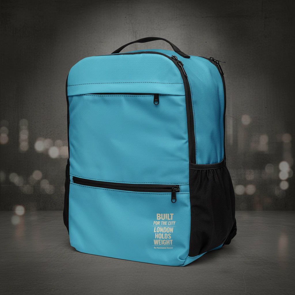 Urban Utility Backpack by Urban Fashion & Streetwear featuring an all-over black print, front view showing multiple compartments.