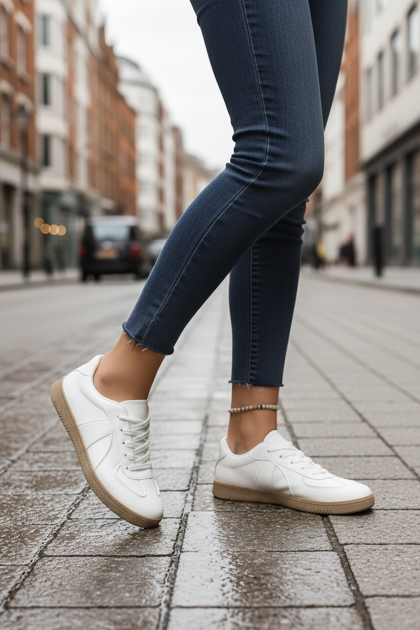 Round Toe Lace-Up Flat Sneakers — Off-White | Craftklart