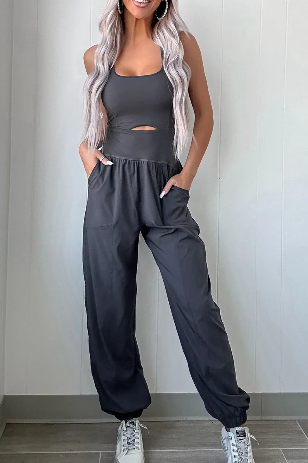 Cutout Square Neck Wide Strap Active Jumpsuit - Premium Activewear from Trendsi - Just $29.96! Shop now at Craftklart.store