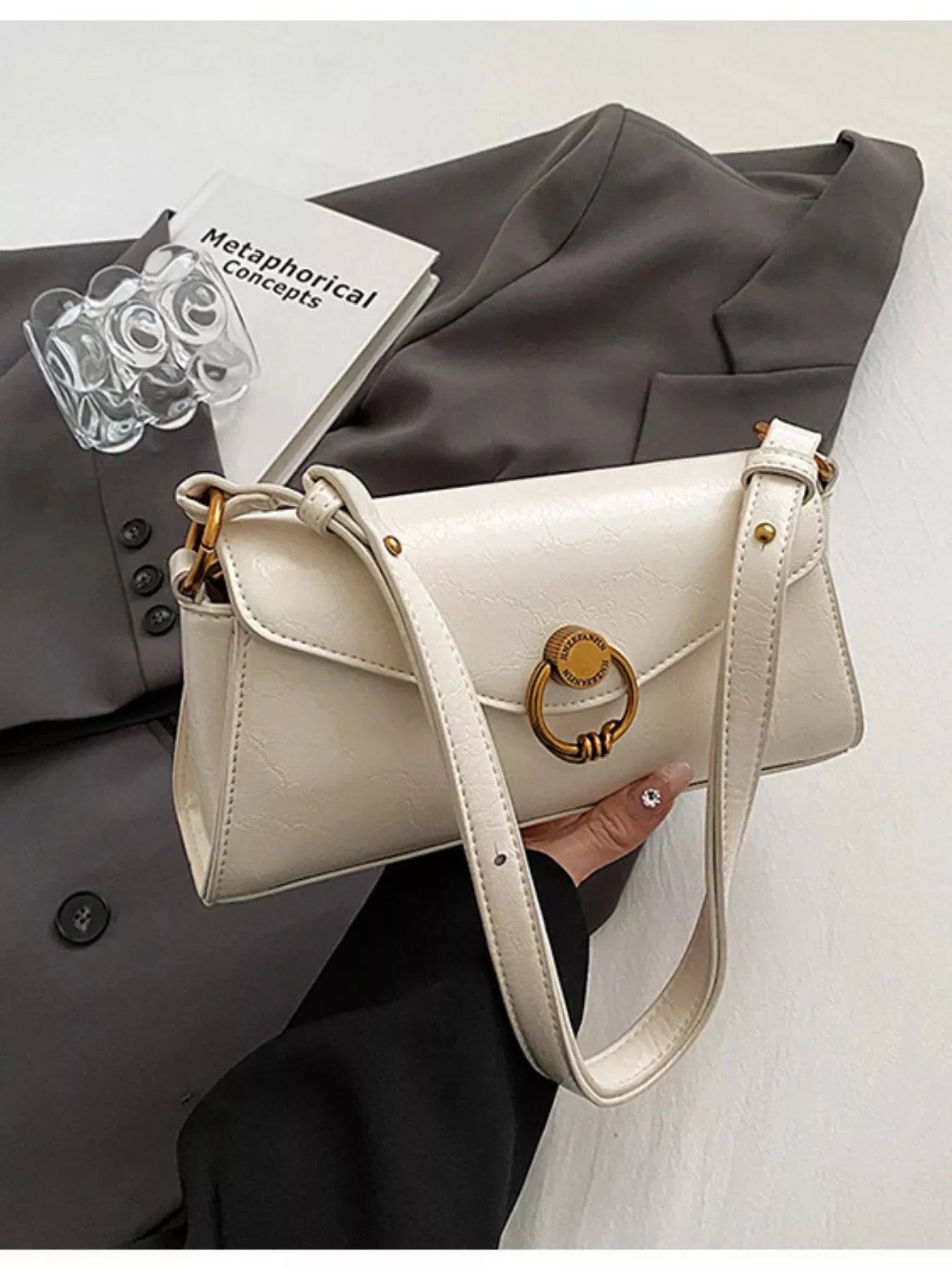 Retro Ring Decor Shoulder Bag | Minimalist Streetwear | Craftklart