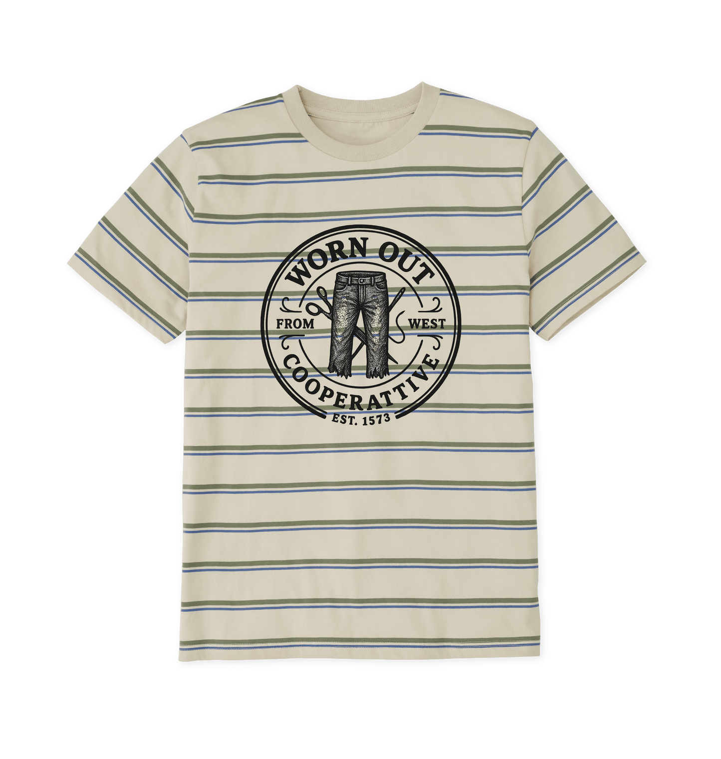 Oat & Solent Stripes Printed Premium T-Shirt Front