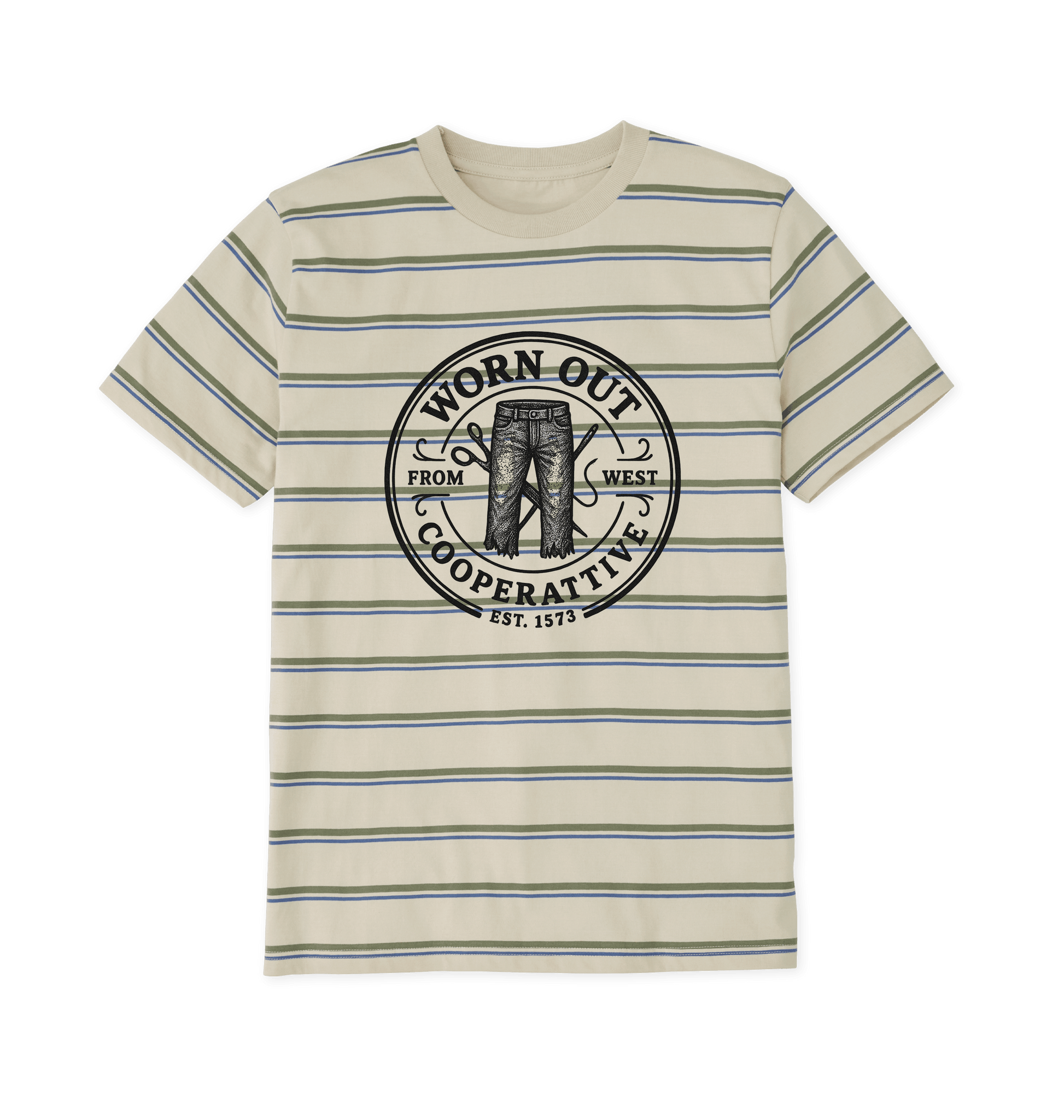 Oat & Solent Stripes Printed Premium T-Shirt Front