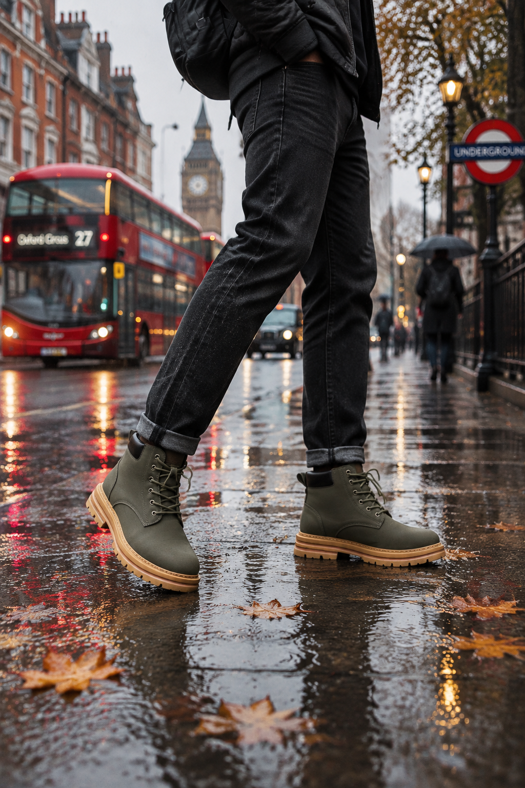 Rugged lace-up ankle boots from Urban Fashion & Streetwear, featuring durable leather and sturdy rubber soles.