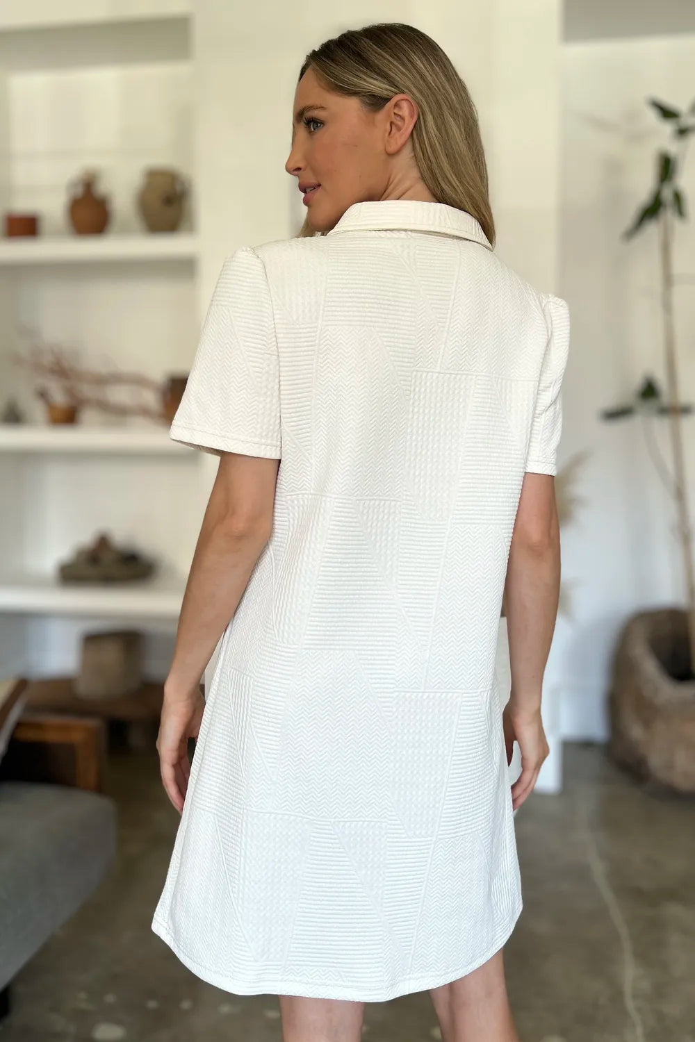 Double Take Full Size Texture Short Sleeve Dress - Premium Dress from Trendsi - Just $22.95! Shop now at Craftklart.store