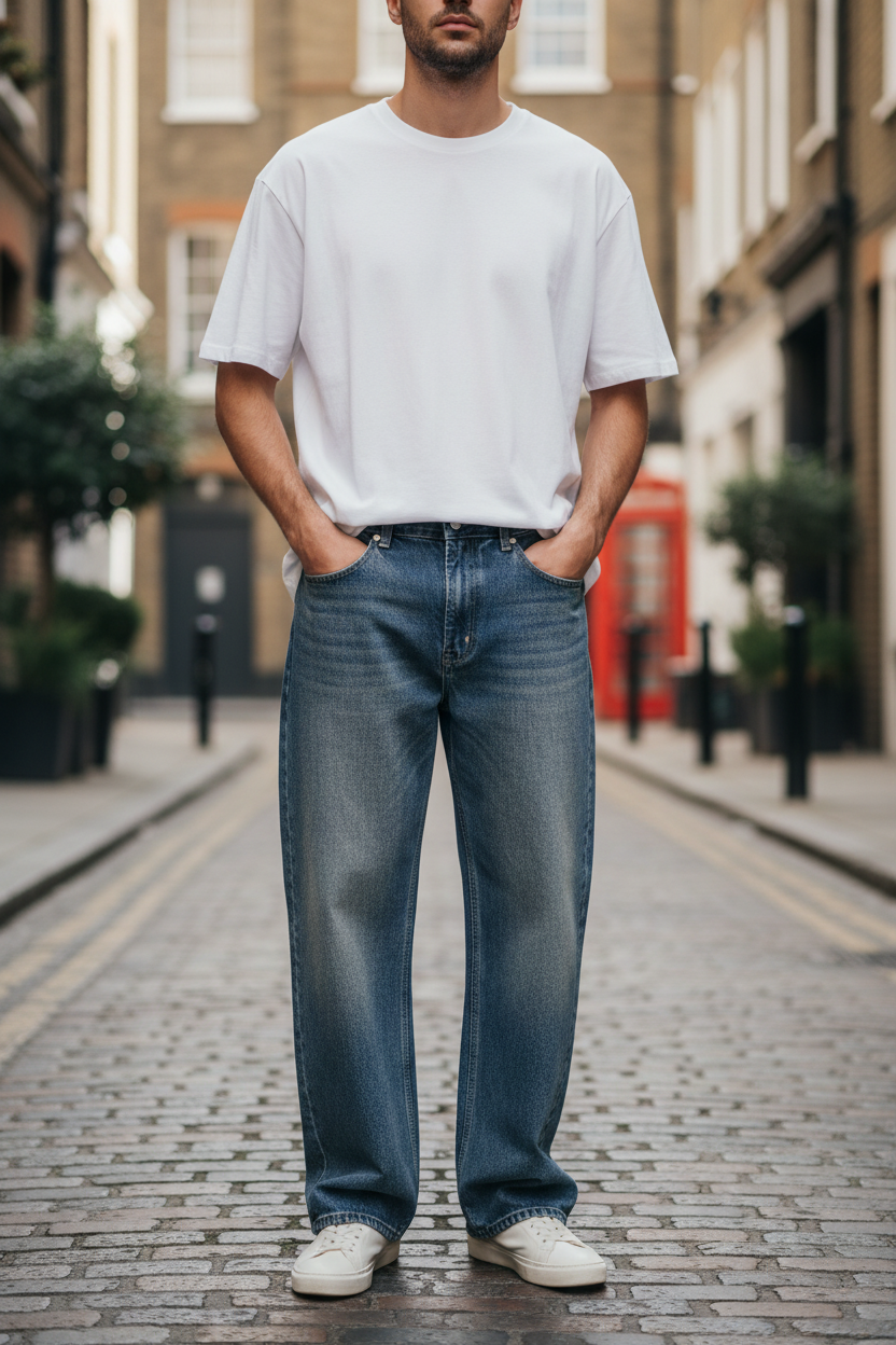 Men's Vintage Wash Straight Leg Denim Jeans