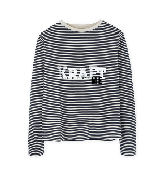 Oat & Navy Stripe Printed T-shirt Front