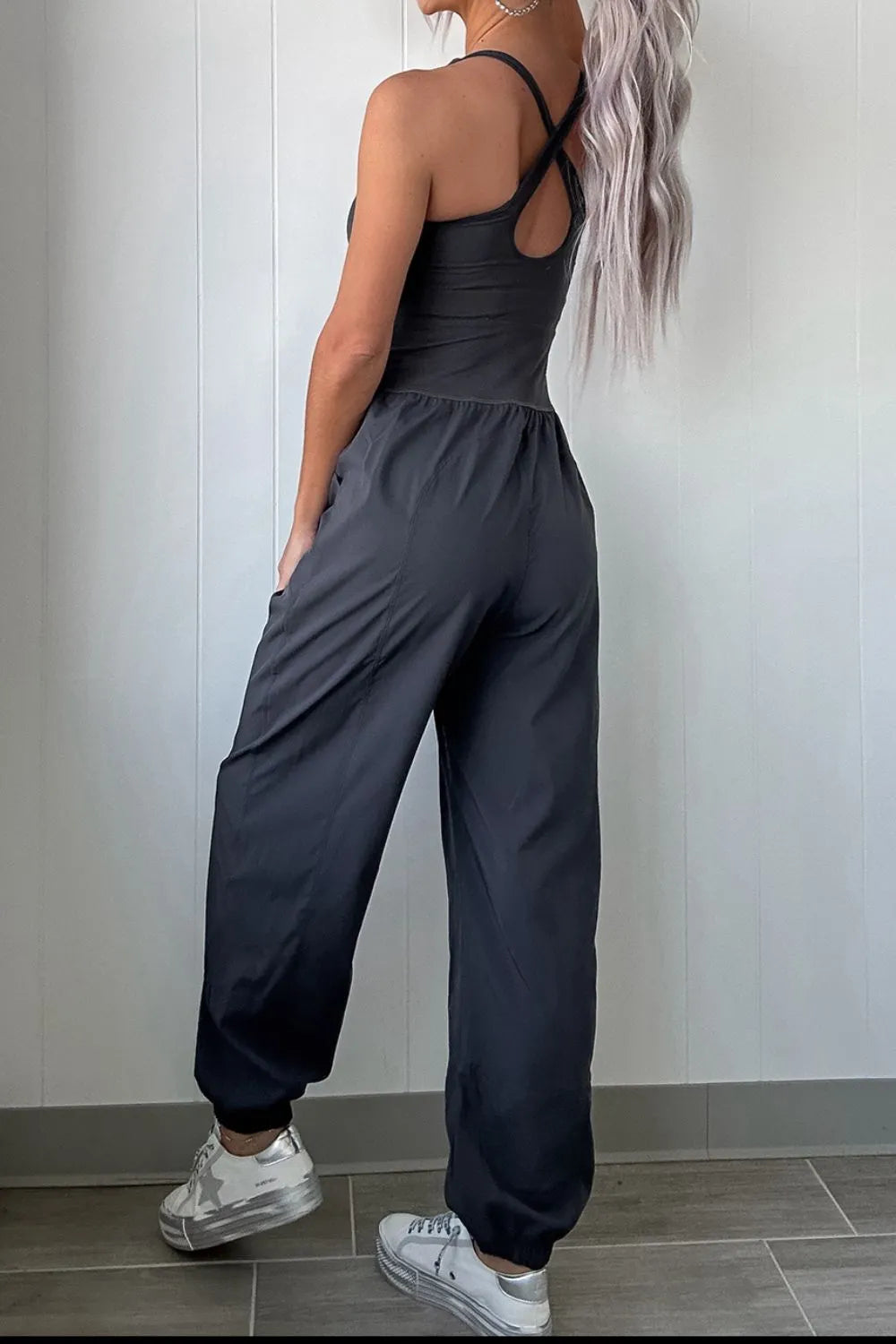 Cutout Square Neck Wide Strap Active Jumpsuit - Premium Activewear from Trendsi - Just $29.96! Shop now at Craftklart.store