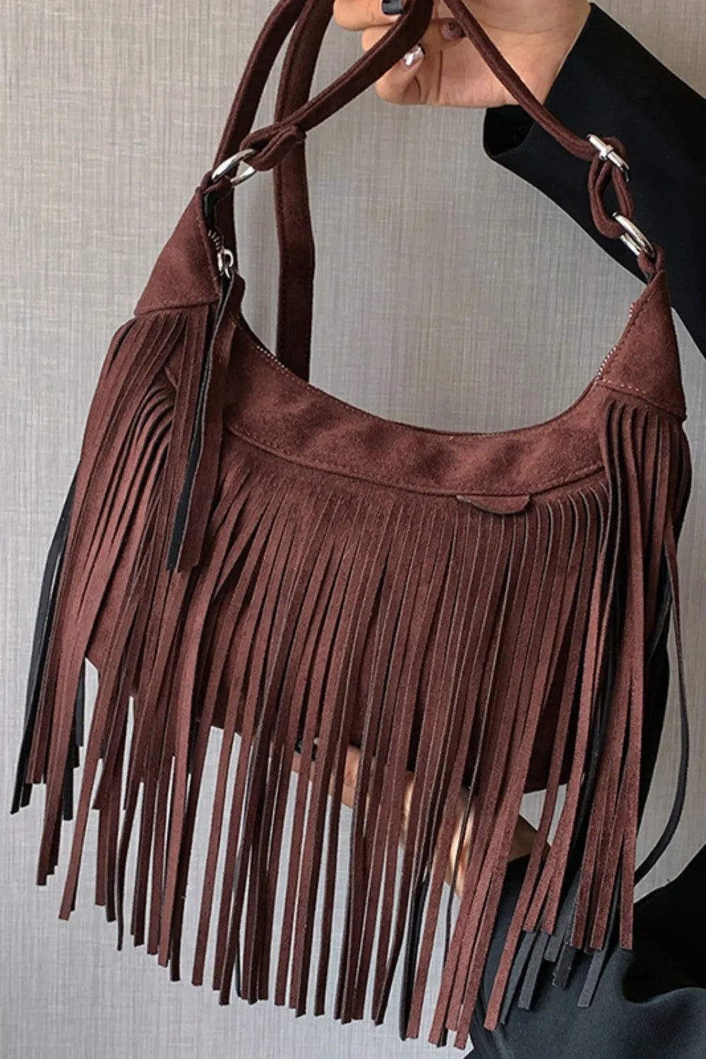 Suede Fringe Adjustable Strap Shoulder Bag - Premium Crossbody Bag from Trendsi - Just $21.74! Shop now at Craftklart.store