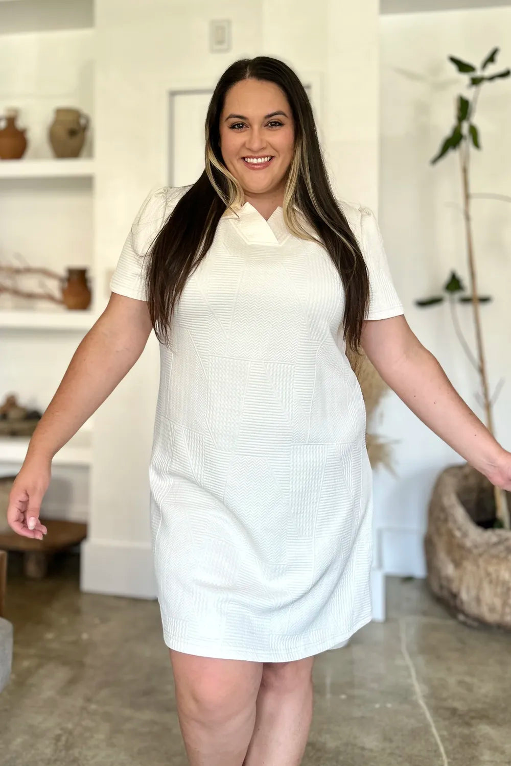 Double Take Full Size Texture Short Sleeve Dress - Premium Dress from Trendsi - Just $22.95! Shop now at Craftklart.store