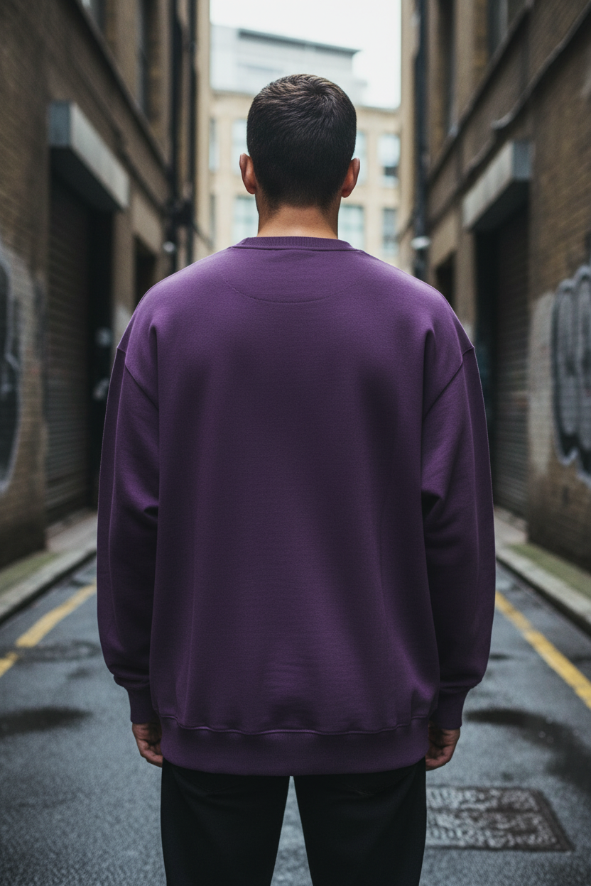 Oversized Crewneck Taped Sweatshirt — Purple