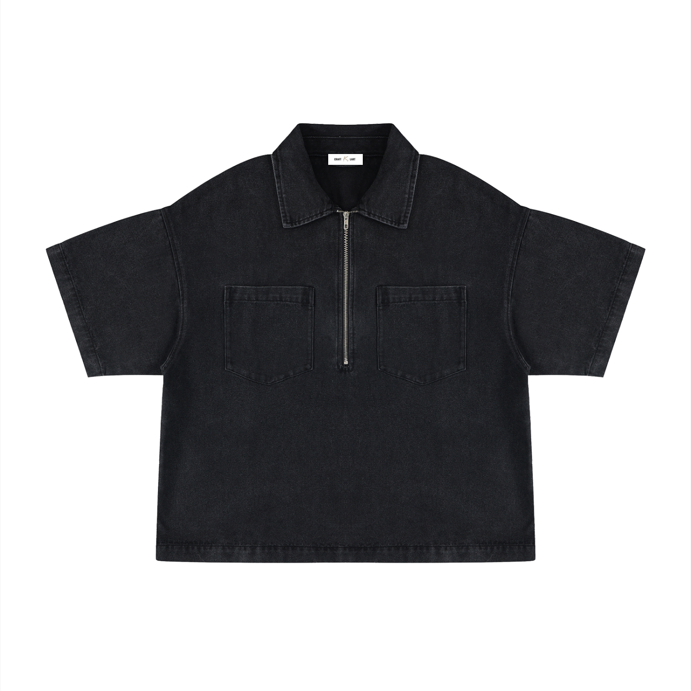 Unisex Vintage Wash Boxy Quarter-Zip Denim Shirt