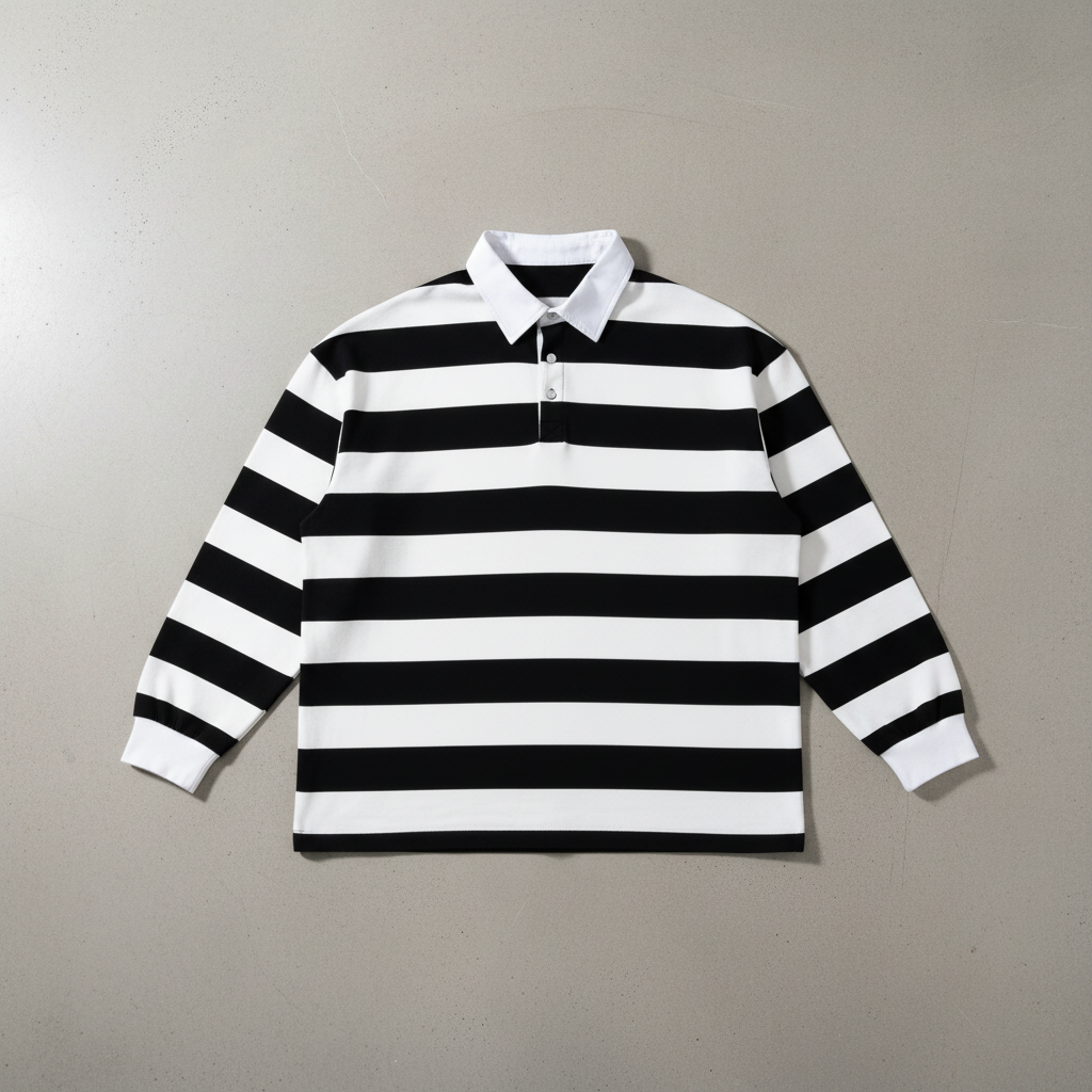 Craftklart Stripe Polo Shirt – Unisex Drop Shoulder Long Sleeve Cotton