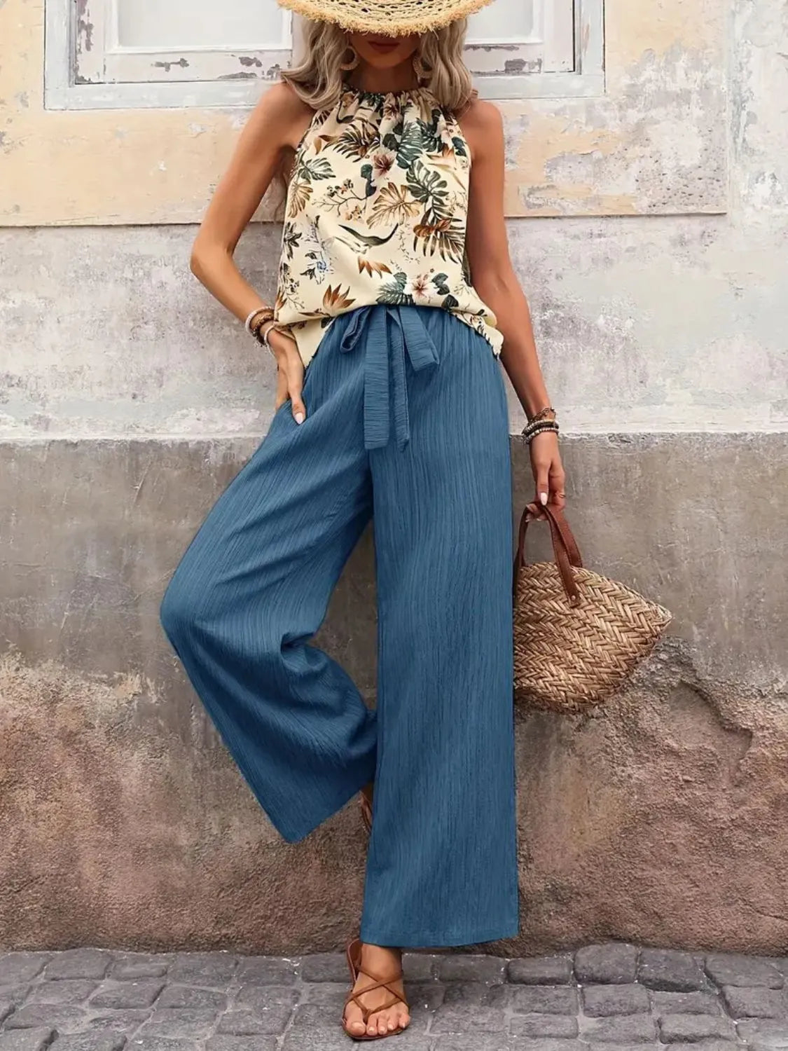 Printed Tank Top and Wide Leg Pants Set - Premium Set from Trendsi - Just $25.01! Shop now at Craftklart.store