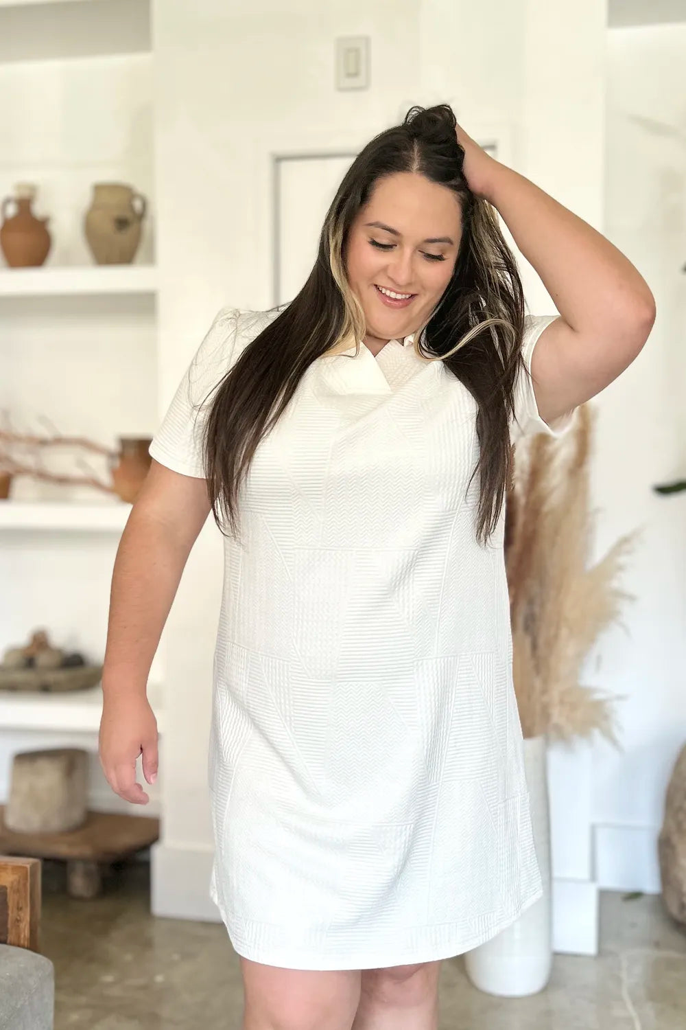 Double Take Full Size Texture Short Sleeve Dress - Premium Dress from Trendsi - Just $22.95! Shop now at Craftklart.store