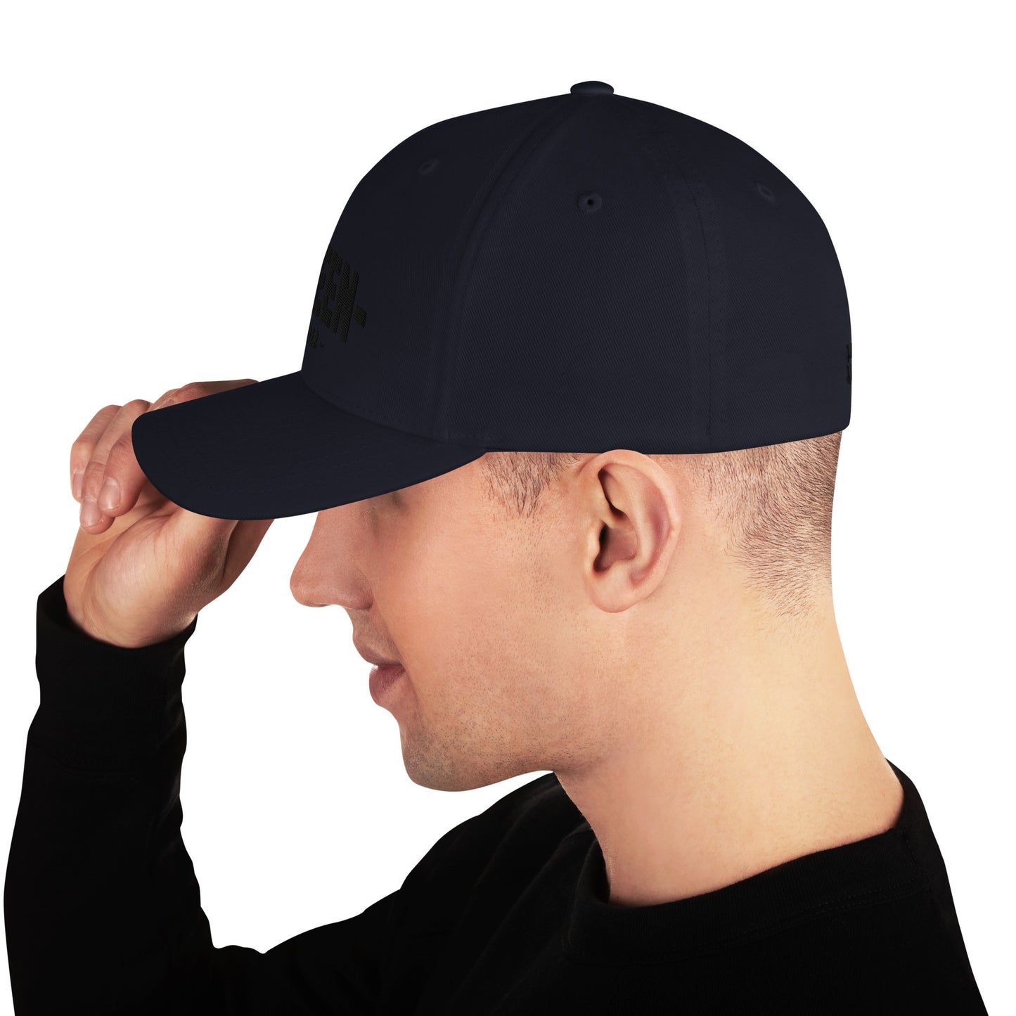 Dark navy Shadow Unseen Urban Structured Twill Cap with closed back, featuring a sleek, fitted design for streetwear style.