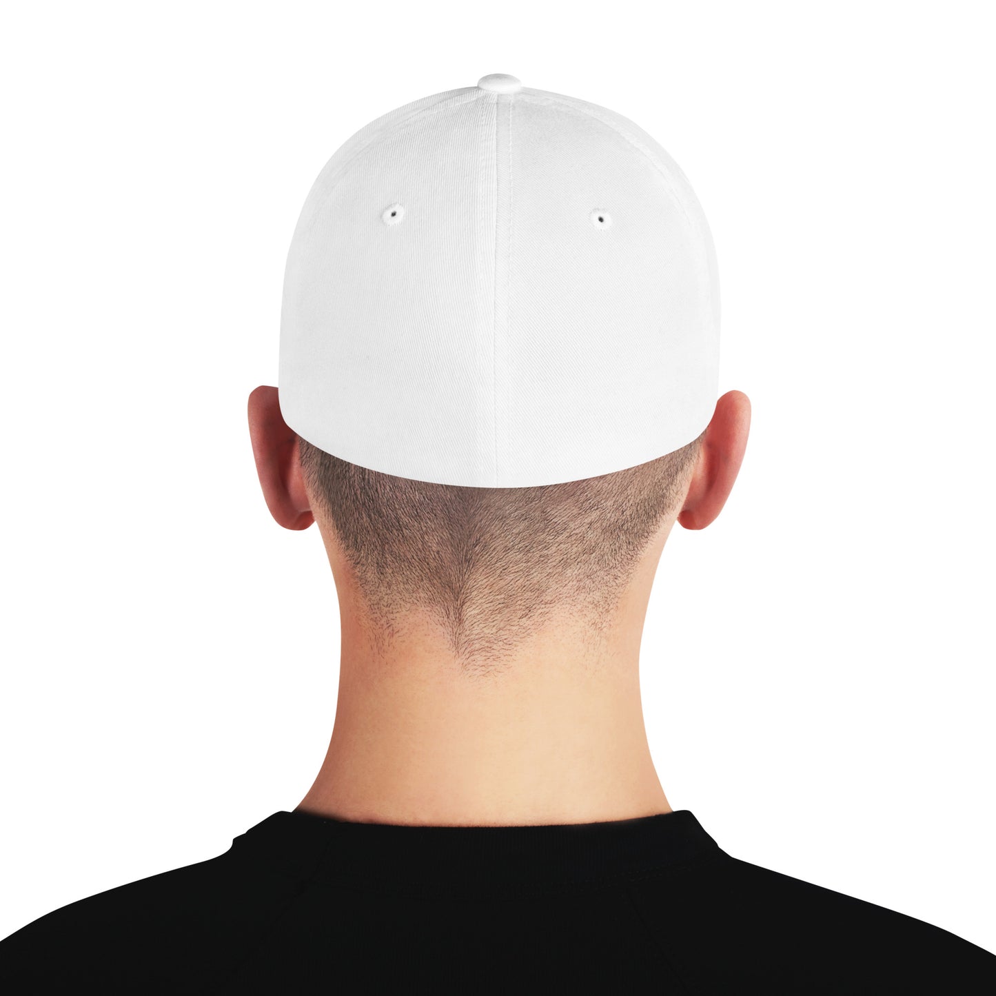 White structured twill cap by Craftklart with a closed back and adjustable strap, showcasing a classic, fitted design.