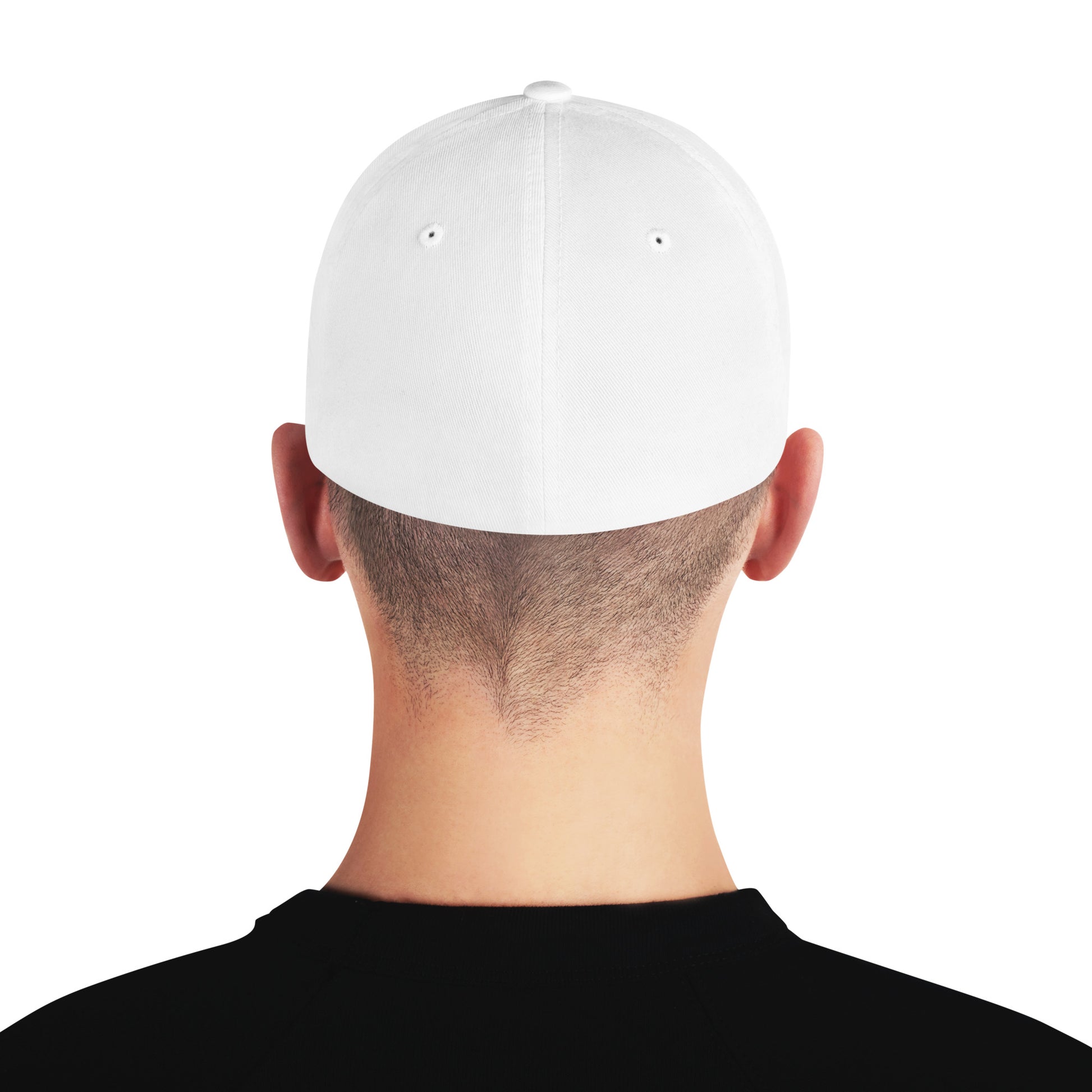 White structured twill cap by Craftklart with a closed back and adjustable strap, showcasing a classic, fitted design.