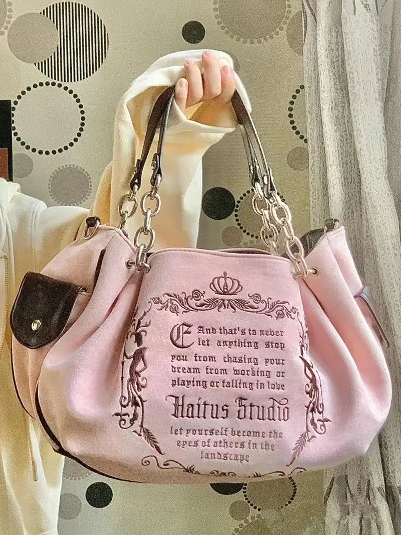 Women's Y2K Vintage Letter Tote Bag – Harajuku Suede Crossbody Shoulder Bag | Minimalist Streetwear | Craftklart