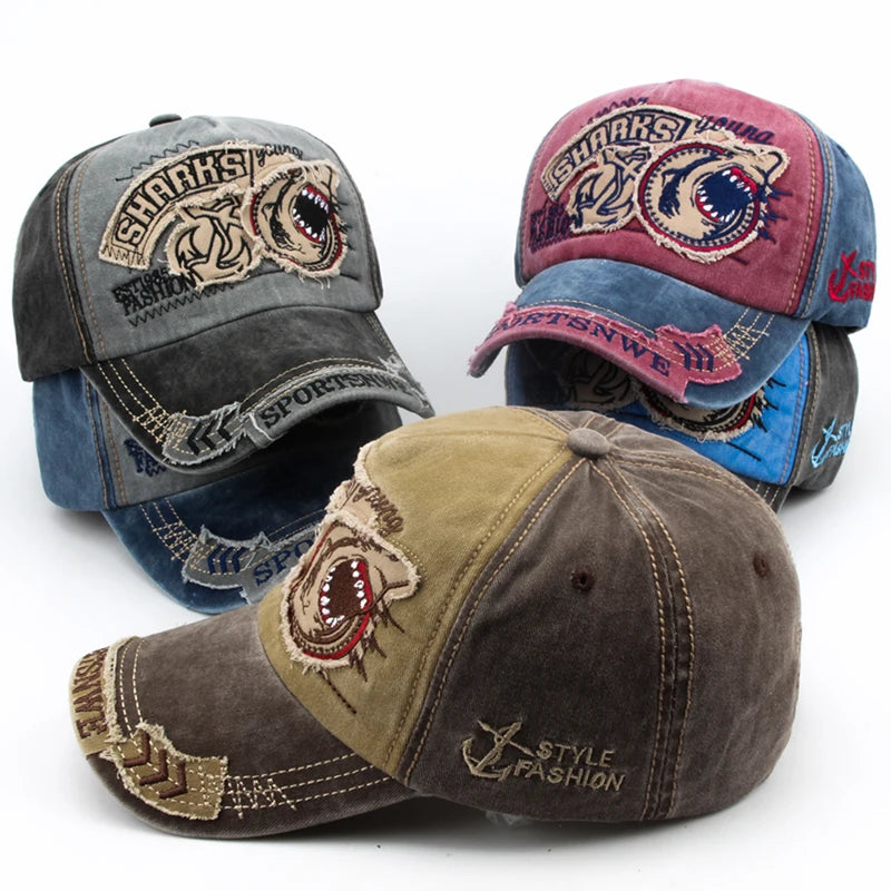 Men's burgundy cotton baseball cap with adjustable strap and shark embroidery, stylish fashion accessory by Craftklart Dropship.
