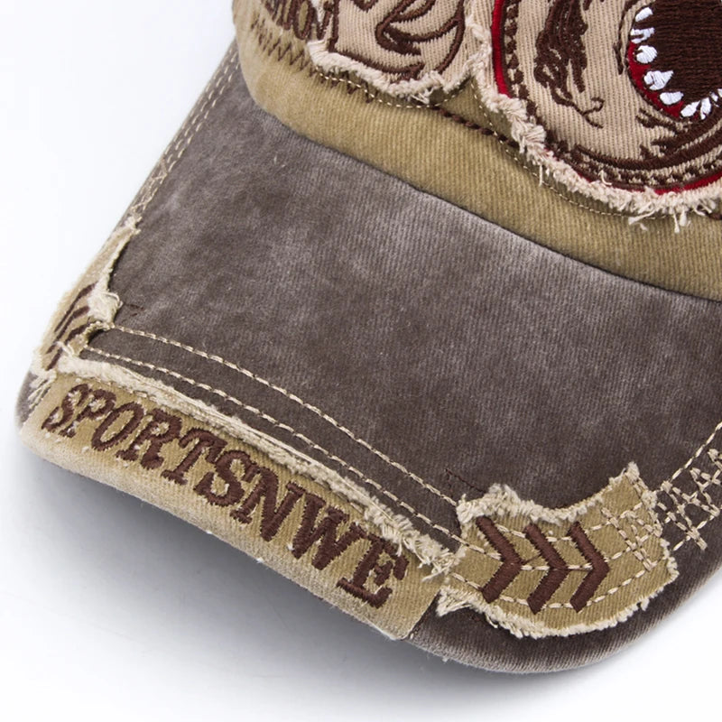 Men's burgundy cotton baseball cap with shark embroidery, adjustable strap, and stylish fashion design by Craftklart Dropship.