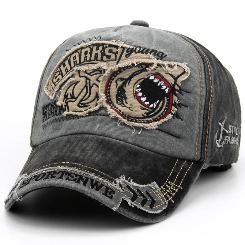 Men's burgundy cotton baseball cap with shark embroidery and adjustable strap by Craftklart Dropship.