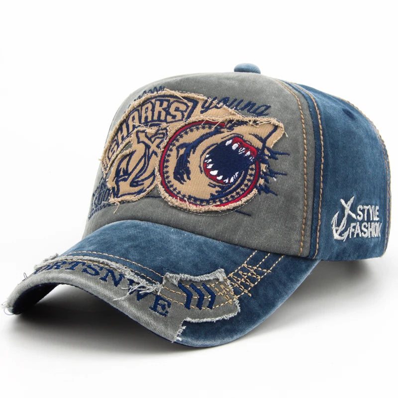 Men's burgundy cotton baseball cap with adjustable fit and shark embroidery, stylish and comfortable for casual wear.