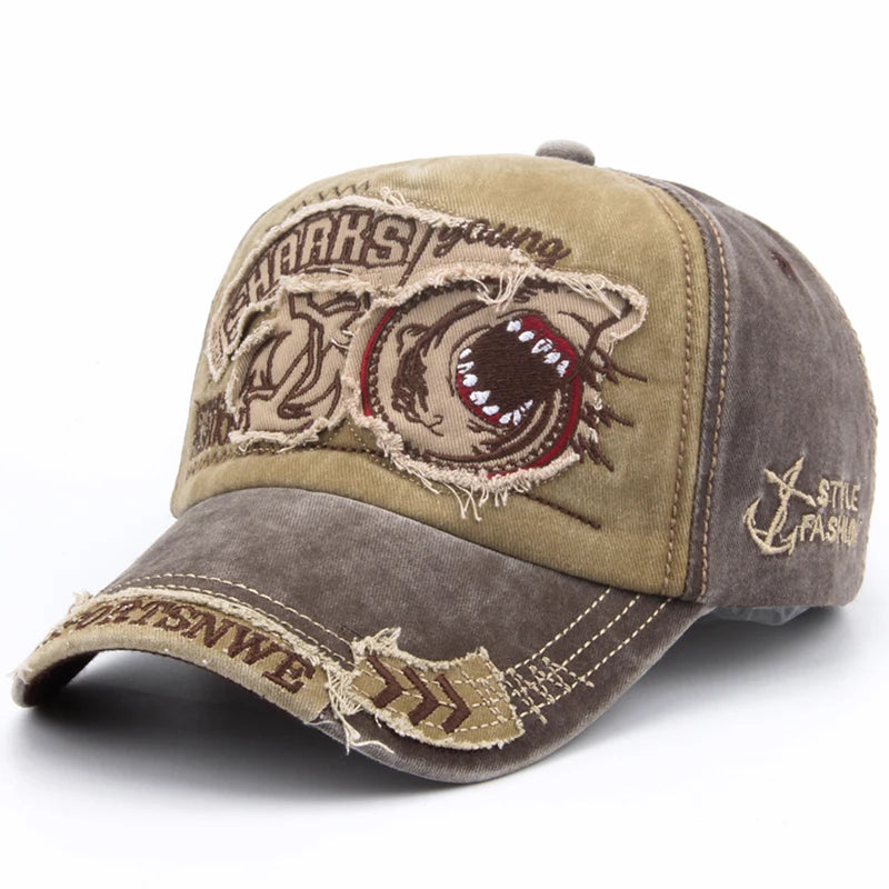 Men's burgundy cotton baseball cap with adjustable strap and shark embroidery, crafted by Craftklart Dropship.