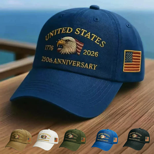 White Craftklart Dropship baseball cap with embroidered eagle design celebrating 250-year anniversary.