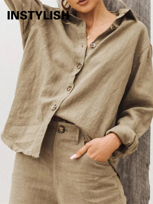 Women’s cotton linen oversized button-up blouse in watermelon red, crafted by Craftklart Dropship, shown in XXL size.