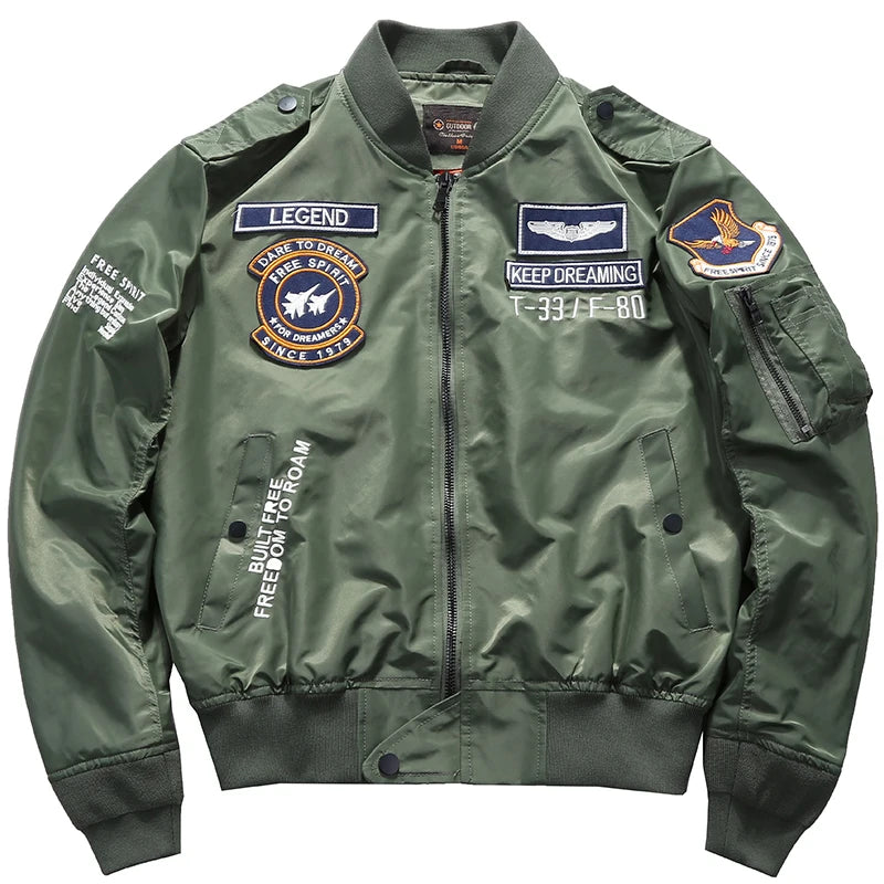Men's green Tactical Army MA-1 Flight Bomber Jacket by Craftklart Dropship, featuring a classic military-style design.