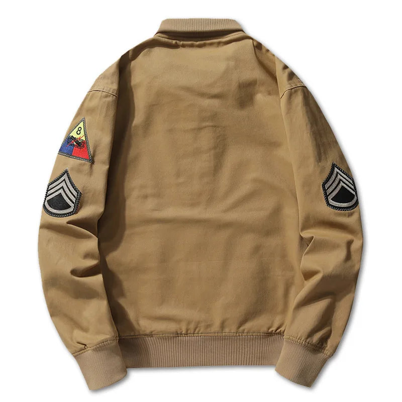 Men's khaki military cotton pilot bomber jacket with cargo pockets, size 5XL, by Craftklart Dropship.