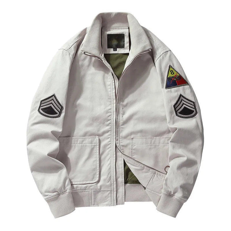 Men's khaki military cotton pilot bomber jacket with cargo pockets, crafted by Craftklart Dropship, in 5XL size.