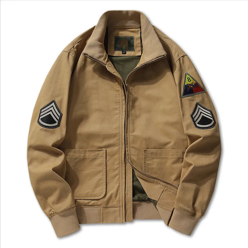 Men's khaki military cotton pilot bomber jacket with cargo pockets, crafted by Craftklart Dropship, in size 5XL.