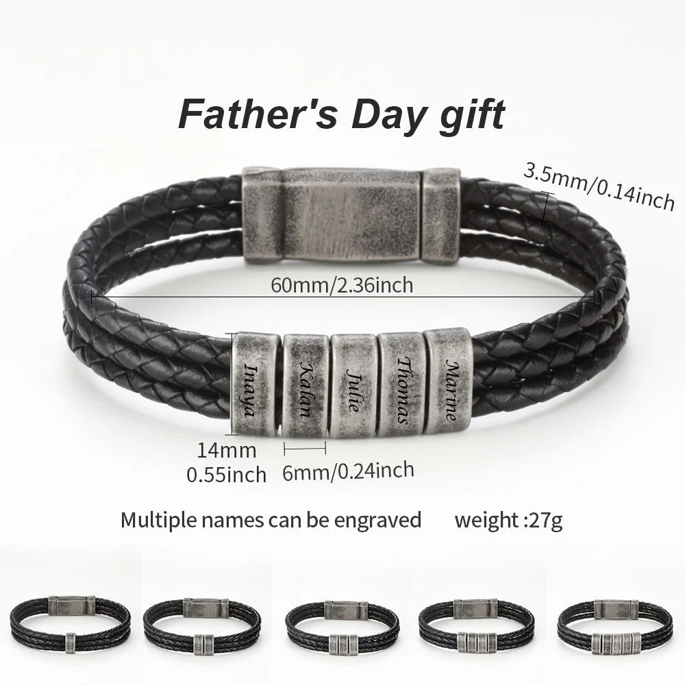 Custom men's retro stainless steel bangle bracelet with engraved names, 19 cm, crafted by Craftklart Dropship.
