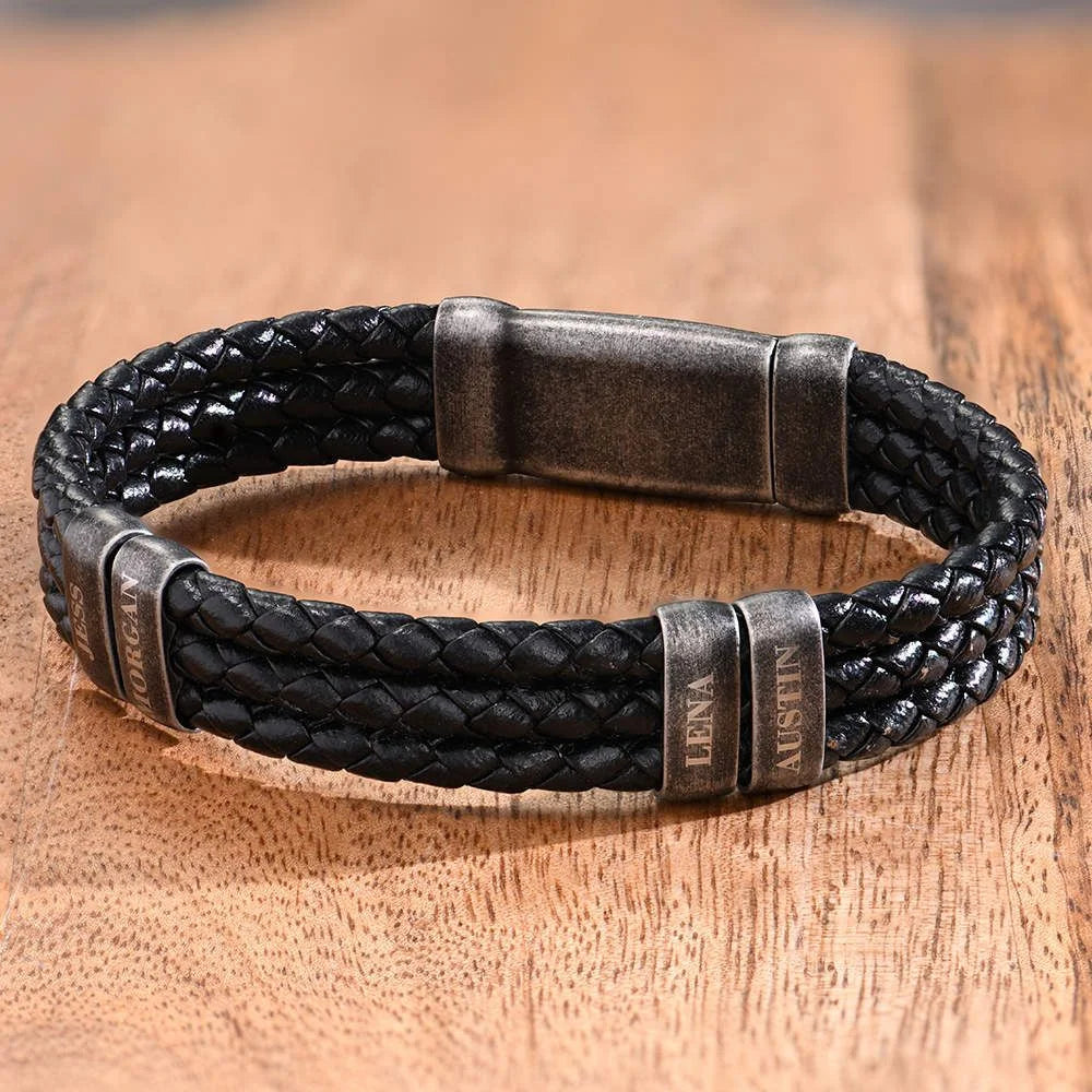 Custom men's retro stainless-steel bangle bracelet with engraved names, 19 cm, designed by Craftklart Dropship.