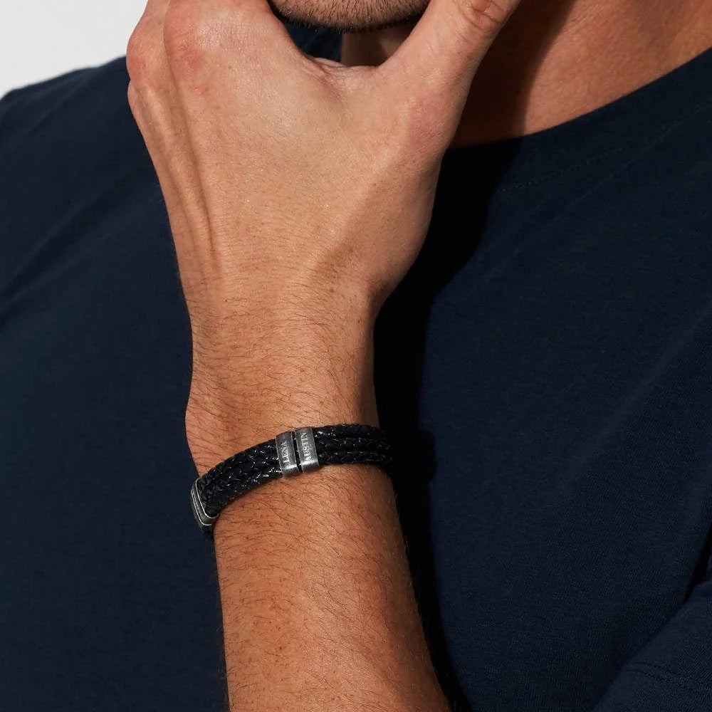 Custom men's retro stainless steel bracelet with engraved names, 19 cm bangle, crafted by Craftklart Dropship.