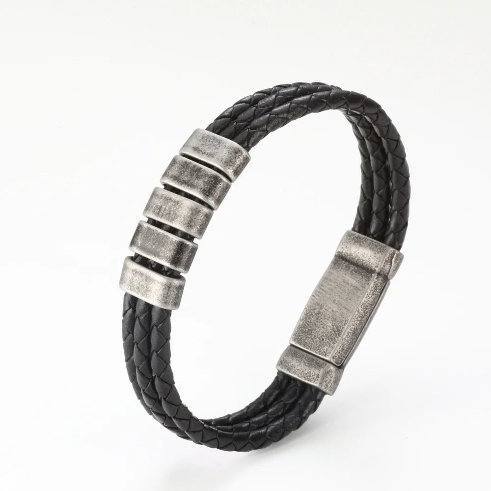 Custom men's retro stainless steel bangle bracelet with engraved names, 19 cm, from Craftklart Dropship.