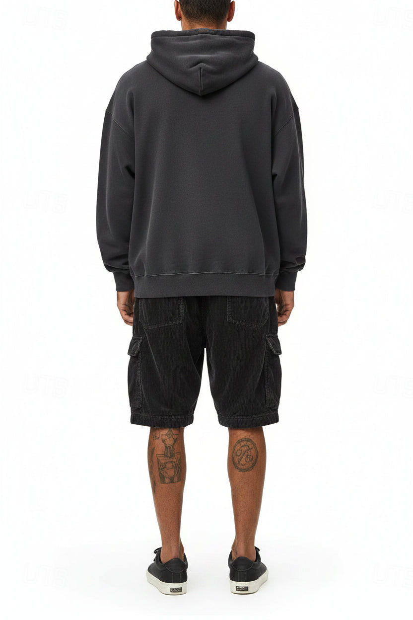 Men's loose casual textured corduroy cargo shorts in solid coffee color, crafted by Craftklart Dropship, shown on a model.