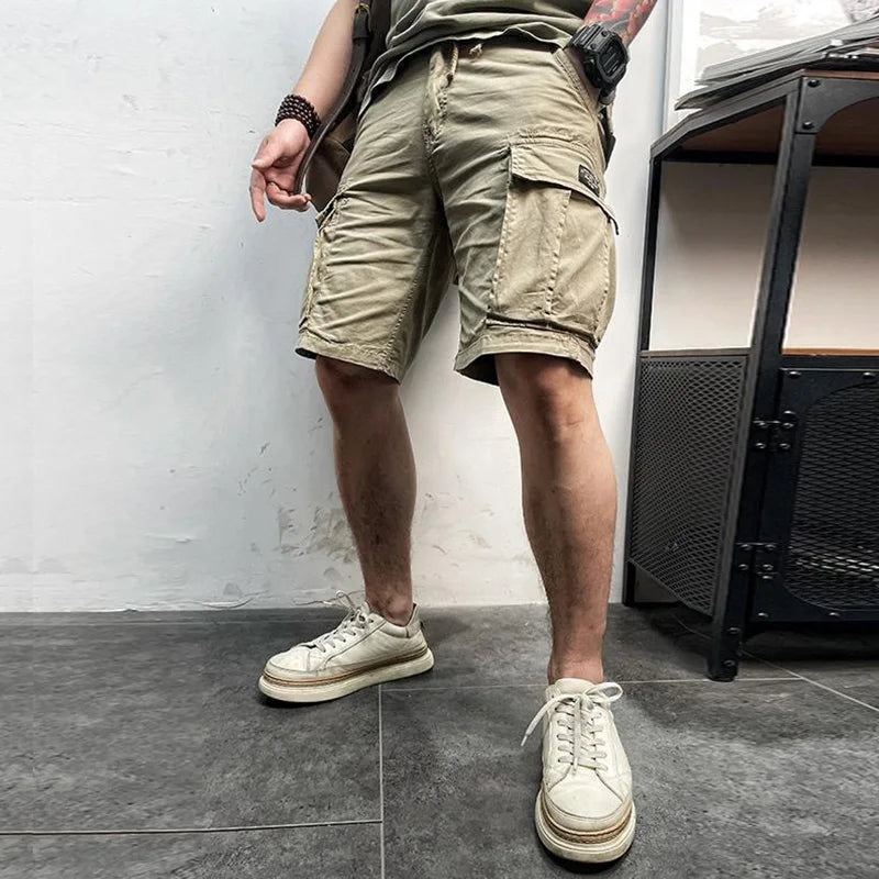 Men's khaki cargo shorts by Craftklart Dropship, quick dry breathable cotton jogger shorts with multiple pockets, ideal for active wear.