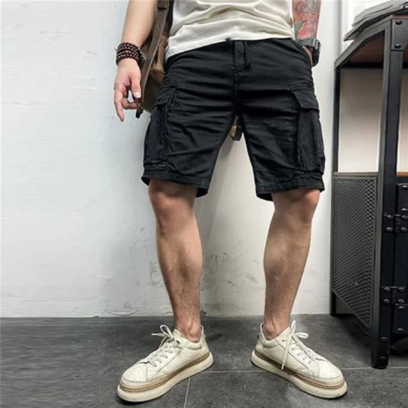 Men's khaki cotton cargo shorts by Craftklart with multiple pockets, quick-dry, breathable fabric, ideal for casual wear.
