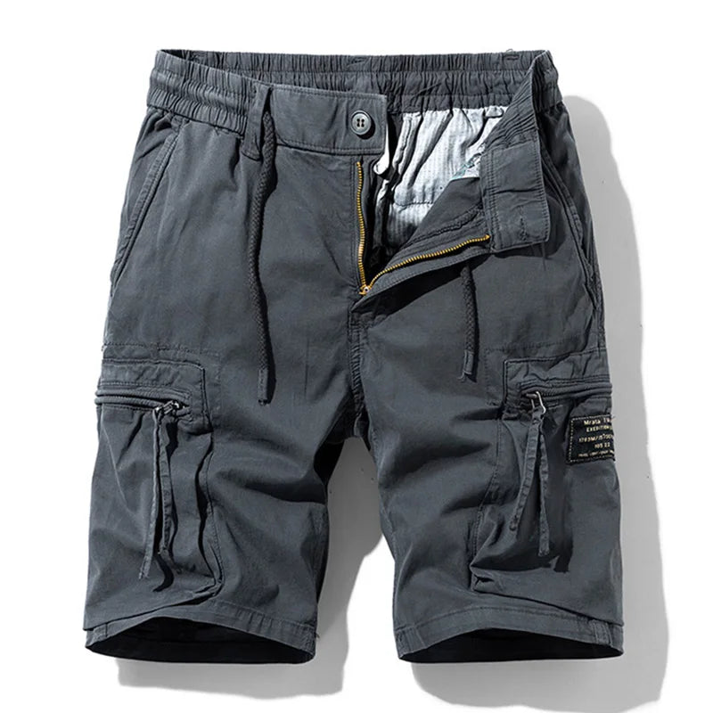 Men's khaki cotton cargo shorts with multiple pockets, quick-dry, breathable jogger style from Craftklart Dropship.