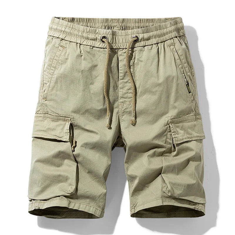 Men's khaki cotton cargo shorts by Craftklart Dropship, quick-dry breathable jogger style with multiple pockets for casual wear.