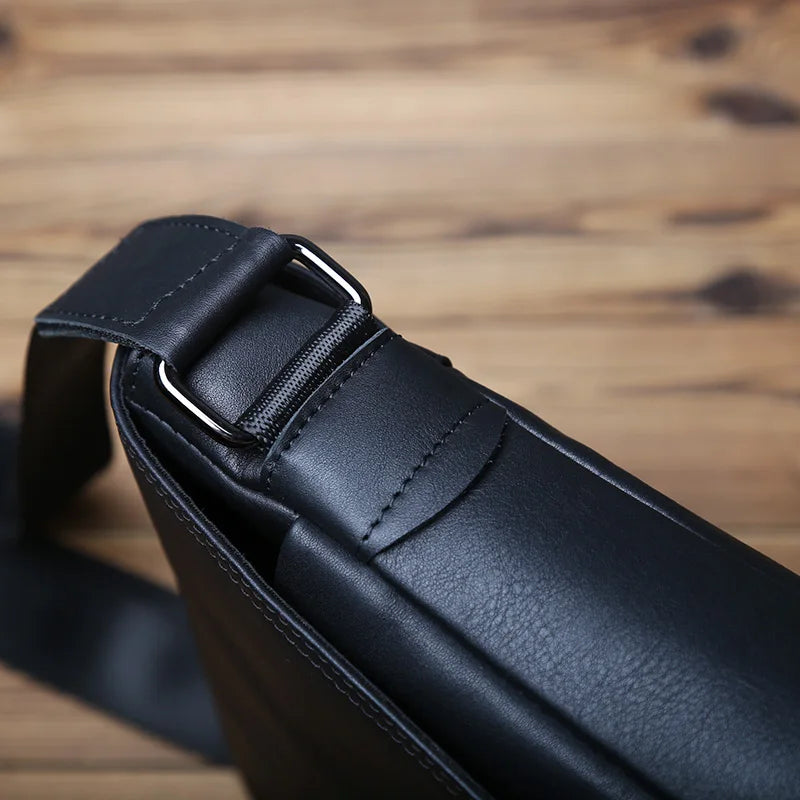 Black urban leather crossbody shoulder bag for men by Craftklart Dropship, featuring a sleek design and adjustable strap.