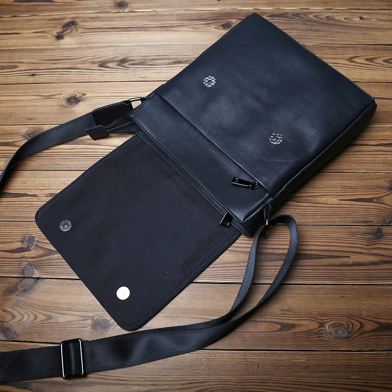 Black urban leather shoulder crossbody bag for men, crafted by Craftklart Dropship, with a sleek modern design and adjustable strap.