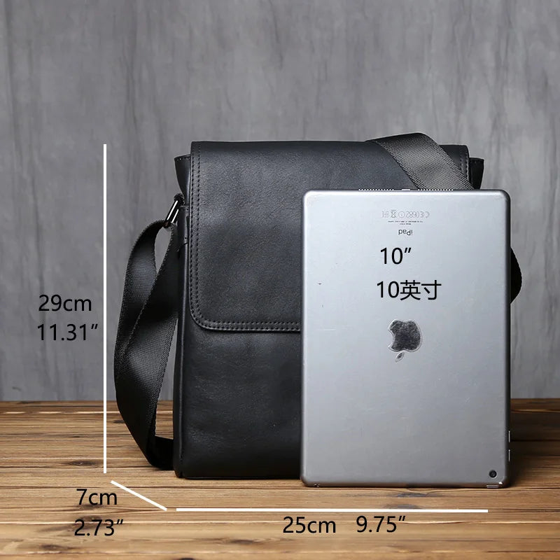 Black urban leather shoulder crossbody bag for men by Craftklart Dropship, featuring a sleek design and adjustable strap.