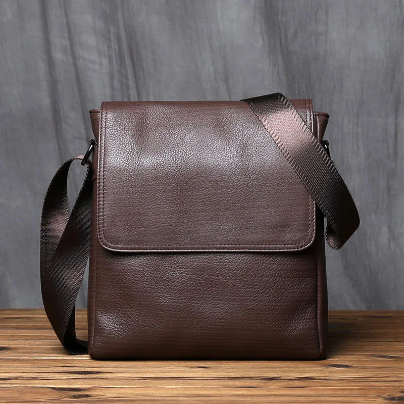 Black urban leather crossbody shoulder bag for men by Craftklart Dropship, featuring durable design and adjustable strap.