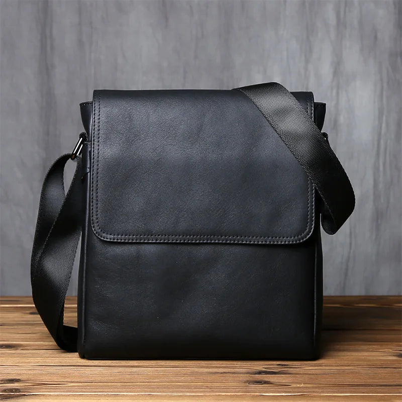 Black urban leather crossbody shoulder bag for men by Craftklart Dropship, featuring a sleek design and adjustable strap.
