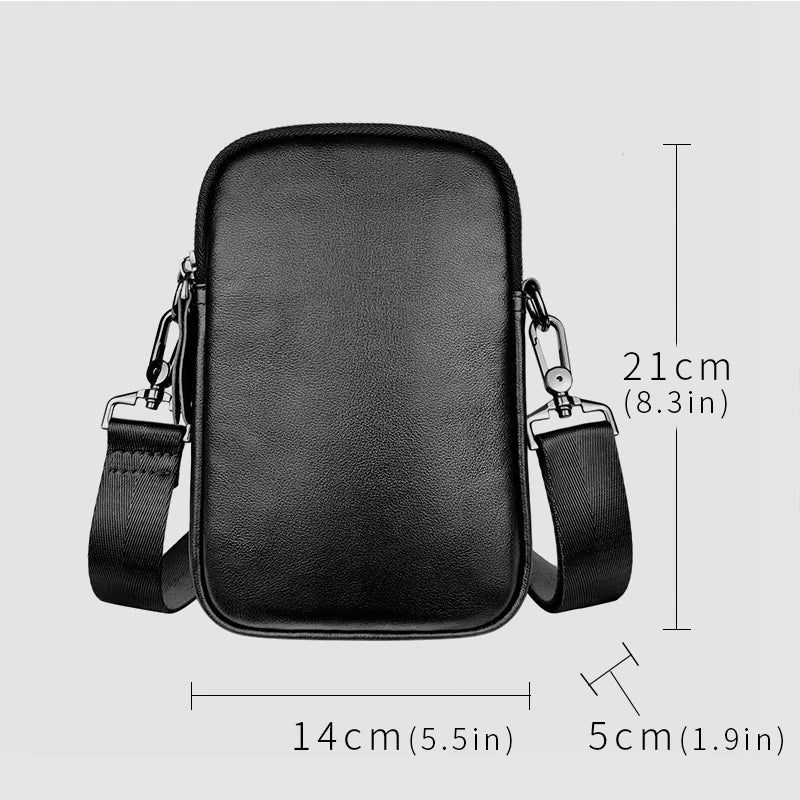 Men's black crossbody bag from Craftklart Dropship, made of small grain cowhide, ideal for urban style and everyday use.